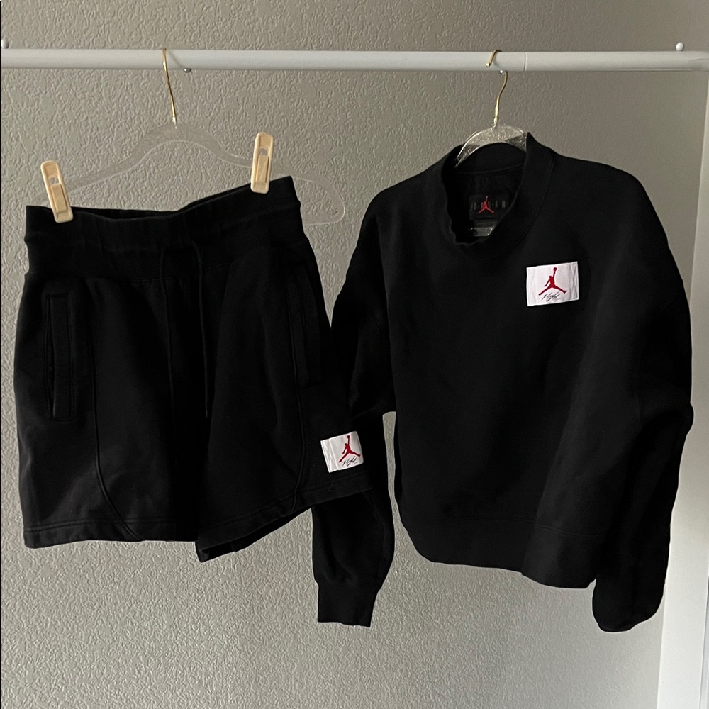 Jordan Black Sweatsuit Crewneck and Short Set